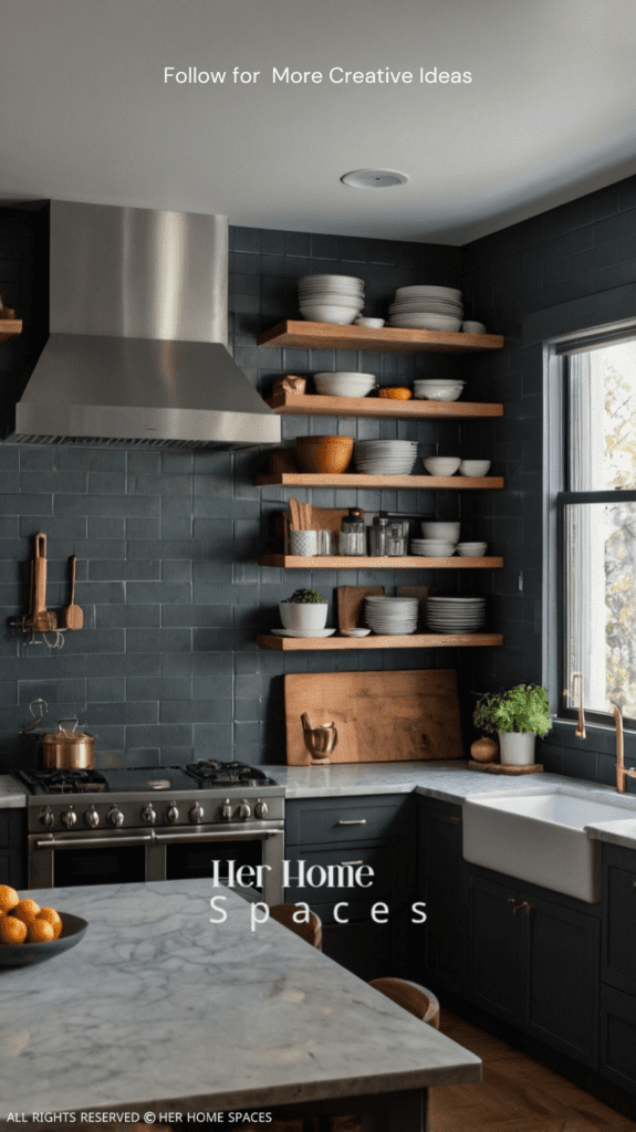 A small kitchen with layered lighting, including under-cabinet lights and a ceiling fixture, creates a warm and inviting atmosphere.