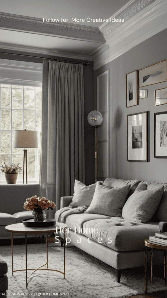 A small living room with light grey walls and white trim, creating an airy and open atmosphere.