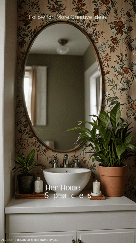 A bathroom featuring soft clay-colored tiles, a wooden vanity, and bamboo accessories, creating a spa-like atmosphere. Transform your home with earthy tones!