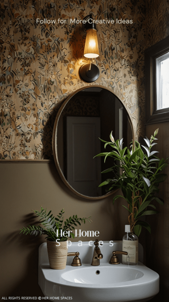 A bathroom featuring soft clay-colored tiles, a wooden vanity, and bamboo accessories, creating a spa-like atmosphere. Transform your home with earthy tones!