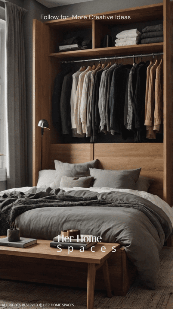  A small, well-organized bedroom with a built-in wardrobe, minimalist nightstand, and cozy bedding that shows how small spaces can still be stylish and functional. space-saving furniture