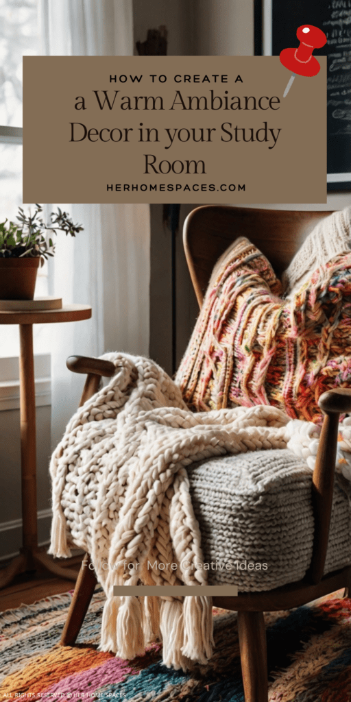 a cozy chair draped with a chunky knit blanket, a soft area rug underfoot, and a few colorful cushions adding a pop of color.