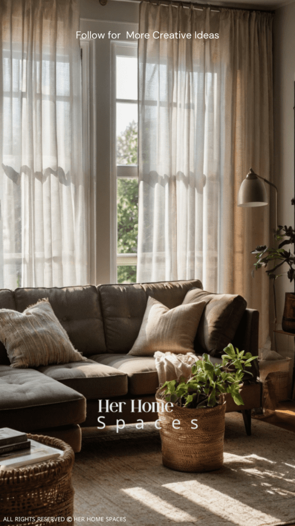 A living room with light, breezy curtains that let in plenty of natural light.