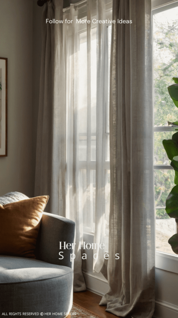 A living room with light, breezy curtains that let in plenty of natural light.