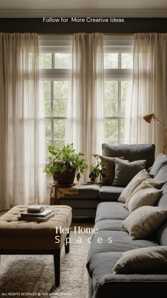 A living room with light, breezy curtains that let in plenty of natural light.