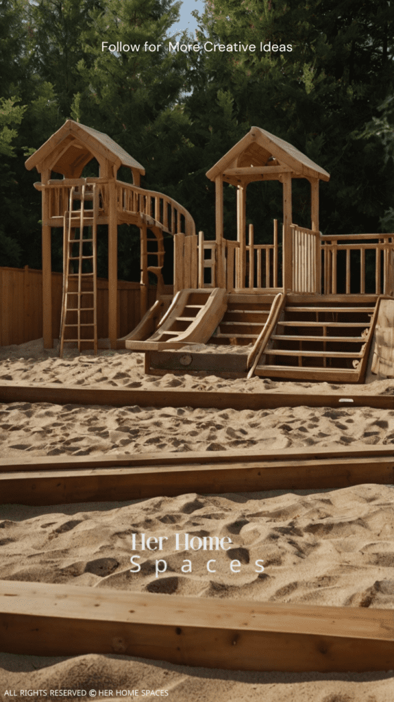 Ideas for integrating play structures or sandboxes into the landscape.