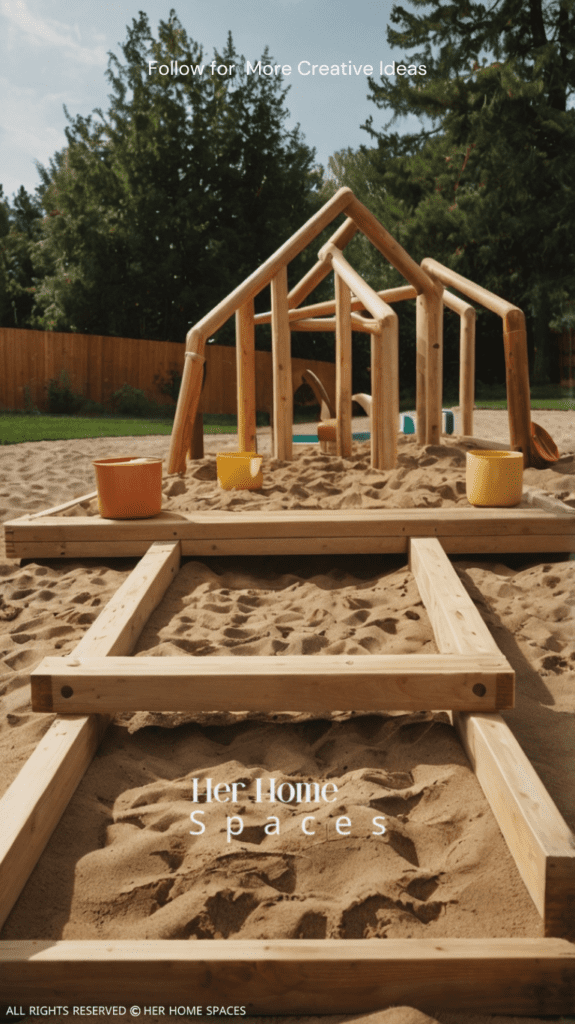 Ideas for integrating play structures or sandboxes into the landscape.